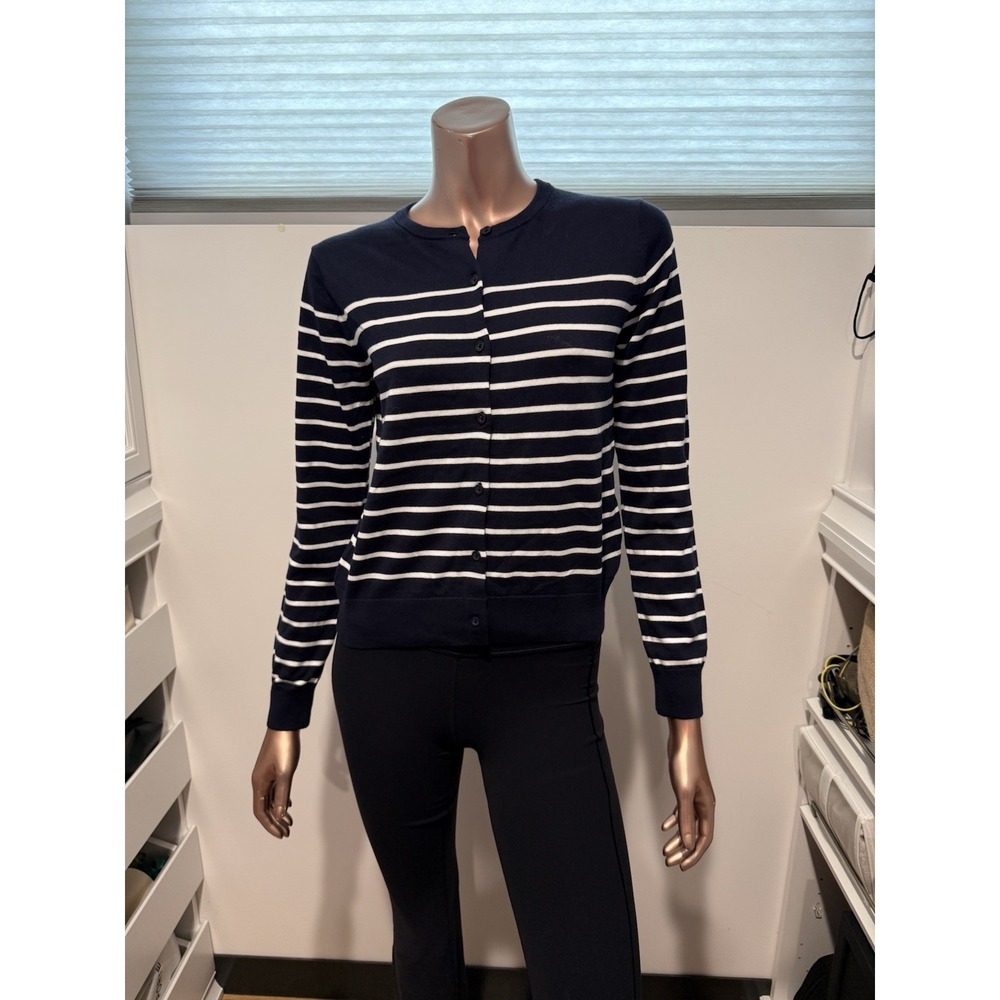 NWT Uniqlo Coastal Preppy Navy White Stripe Cardigan Sweater Casual Elegance/S